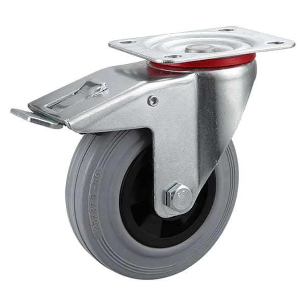 Ruedas industriales Total Brake de caucho macizo gris con centro de polipropileno