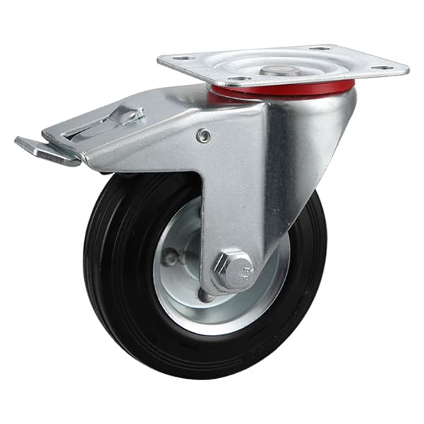 Ruedas industriales Total Brake de caucho macizo negro con centro de metal