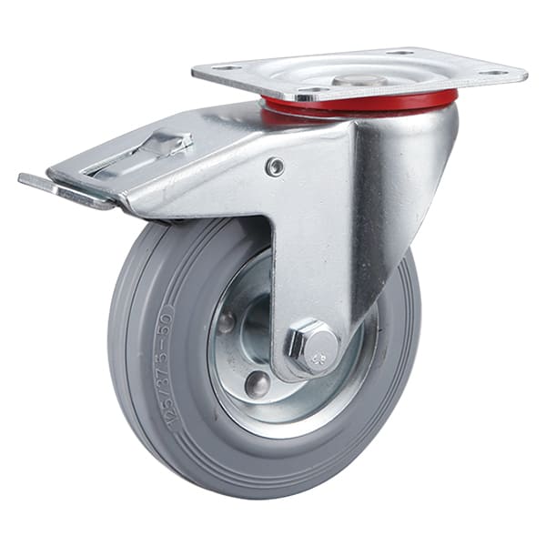 Ruedas industriales Total Brake de caucho macizo gris con centro de metal